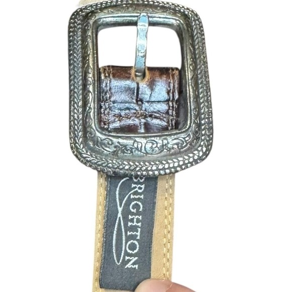 Brighton Belt Womens Medium Brown Croc Embossed Leather Silver Buckle B6208 - Picture 5 of 8